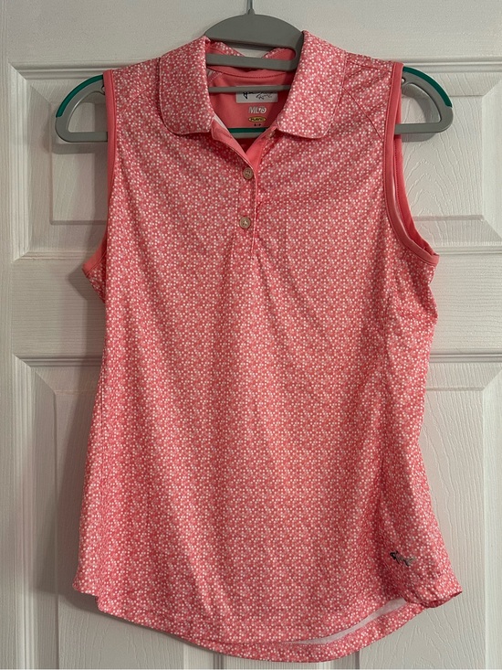 Greg Norman Collection Tops - Greg Norman Collection Pink Micro Floral Sleeveless Polo Tank